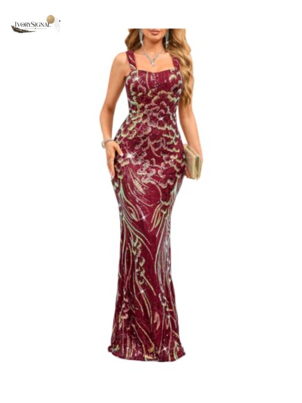 Women Sequin Evening Gown Sleeveless V Neck Mermaid Formal Maxi Dress - Picture 1 of 5